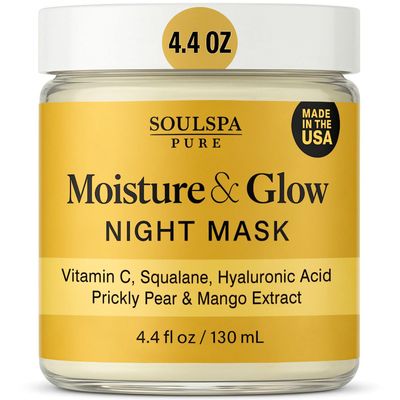 SOULSPA PURE Hydrating Face Mask - Overnight Face Mask with Hyaluronic Acid, Vitamin C, Squalane, Prickly Pear Aa - Deep Moisture for Dry Skin - 4.4 fl oz