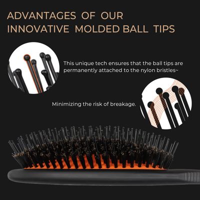 Glidease SuperTip Pro Boar Bristle Hair Brush for Women, Men - No Brekage of Ball Tips, No Chemical Added, Effortless Detangler Hair Brush Ideal for Thick, Thin, Fine All Hair (Black)