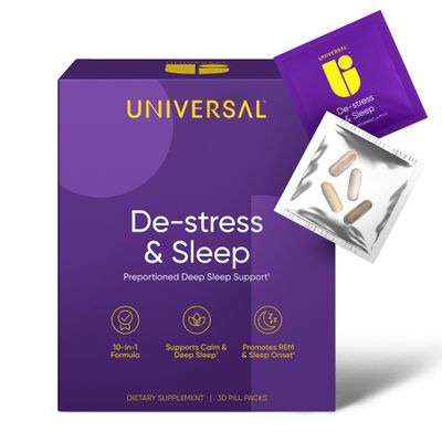 De-Stress Sleep Supplement - 10-in-1 Natural Sleep Aid for Adults, Daily Multivitamin with Magnesium, Melatonin, Ashwagandha, L Theanine, Valerian Root, Sleeping Pills for Men and Women, 30 Pack
