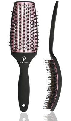 Inatekpro Curved Vented for Blow Drying - Boar Bristle Brush (Medium) with Comfortable Handle - Soft Bristle Brush for Thick and Fine Hair - Natural Boar Bristles for Women, Men Kids - Rose Gold