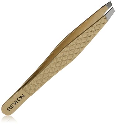 Revlon Gold Series Slanted Tip Tweezers, Ultra-Sharp for Precision Eyebrow Shaping and Facial Hair Removal, Diamond and Titanium-Coated for Durability, 1 Count