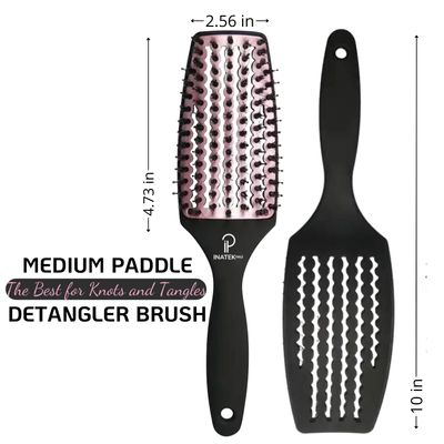 Inatekpro Curved Vented for Blow Drying - Boar Bristle Brush (Medium) with Comfortable Handle - Soft Bristle Brush for Thick and Fine Hair - Natural Boar Bristles for Women, Men Kids - Rose Gold