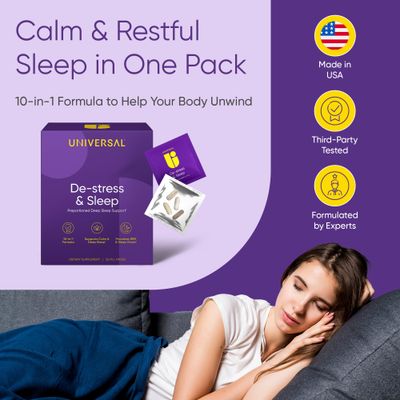 De-Stress Sleep Supplement - 10-in-1 Natural Sleep Aid for Adults, Daily Multivitamin with Magnesium, Melatonin, Ashwagandha, L Theanine, Valerian Root, Sleeping Pills for Men and Women, 30 Pack