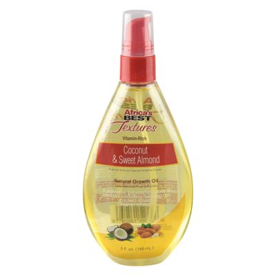 Africa&#39;s Best Textures Coconut and Sweet Almond Growth Oil, Vitamin-Rich Protective Hair Therapy, Smooths and Seals Rough Raised Cuticles, 5 Fluid Ounce