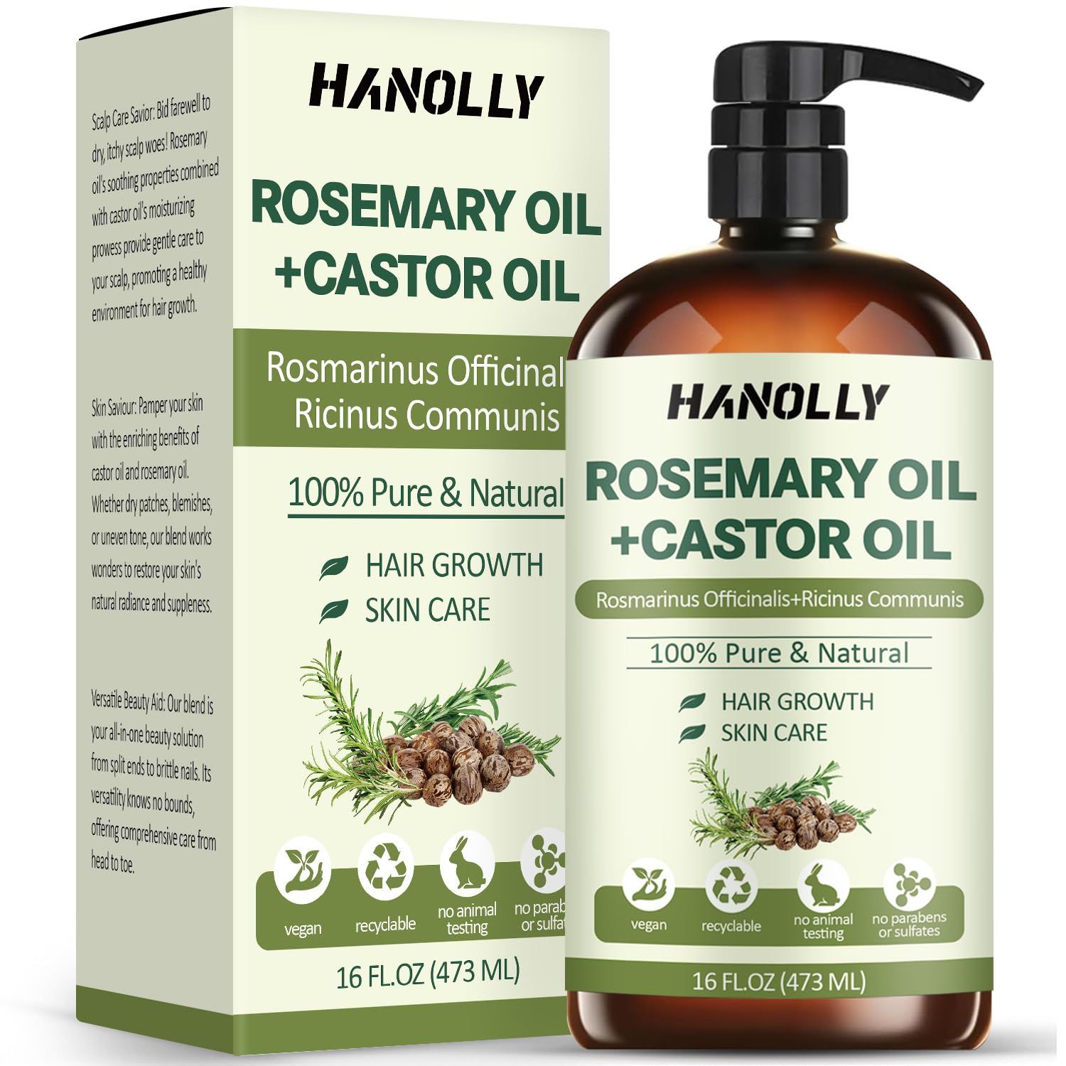 Rosemary Castor Oil for Hair Growth 16oz - 100 Pure Rosemary Oil with Castor Oil, Blend of Effective Hair Oils For Hair Growth, Hydration Scalp, Reduce Loss Split Ends