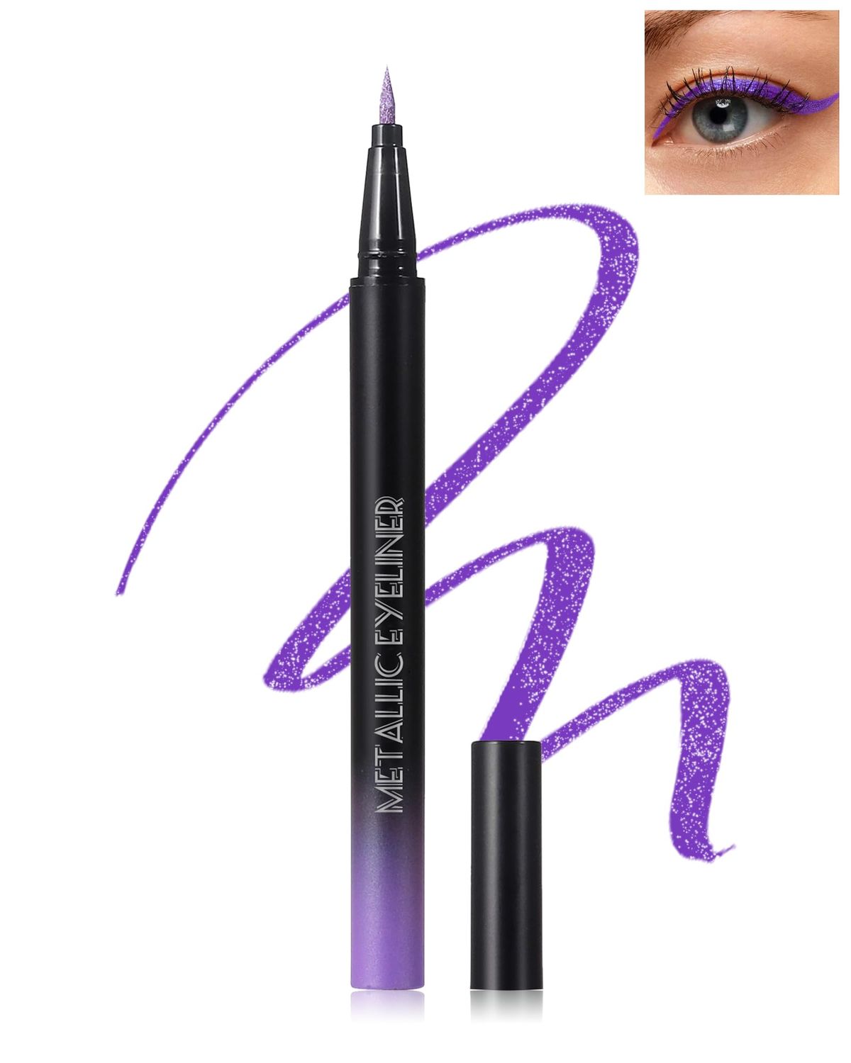 Metallic Purple Glitter Liquid Eyeliner, Diamond Shimmer Waterproof Eyeliner, Sparkle Colored Eyeliner Pen Long-Lasting, Ultra-Fine Tip Smudge-Proof, Quick-Drying, High Pigmented Delineador De Ojos-02