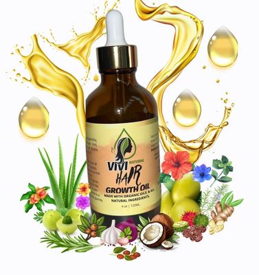 Vivi Natural Hair Growth Oil, 4 oz, 120ML Made with Organic Oils Natural Ingredients. Also great for Dermatitis, psoriasis, eczema and Hair bumps.