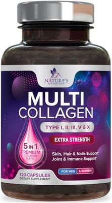 Collagen Peptides for Women Men - Type I, II, III, V, X Multi Collagen Pills, Hydrolyzed Collagen Peptides Supplements, Nature&#39;s Hair, Skin, Nail, and Joint Support Supplement, Non-GMO, 120 Capsules
