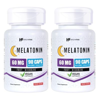 Healthfare Melatonin 60mg 90 Tablets Vegetarian Formula Non-GMO Gluten-Free Unflavored Made in The US (2-Pack of 60)