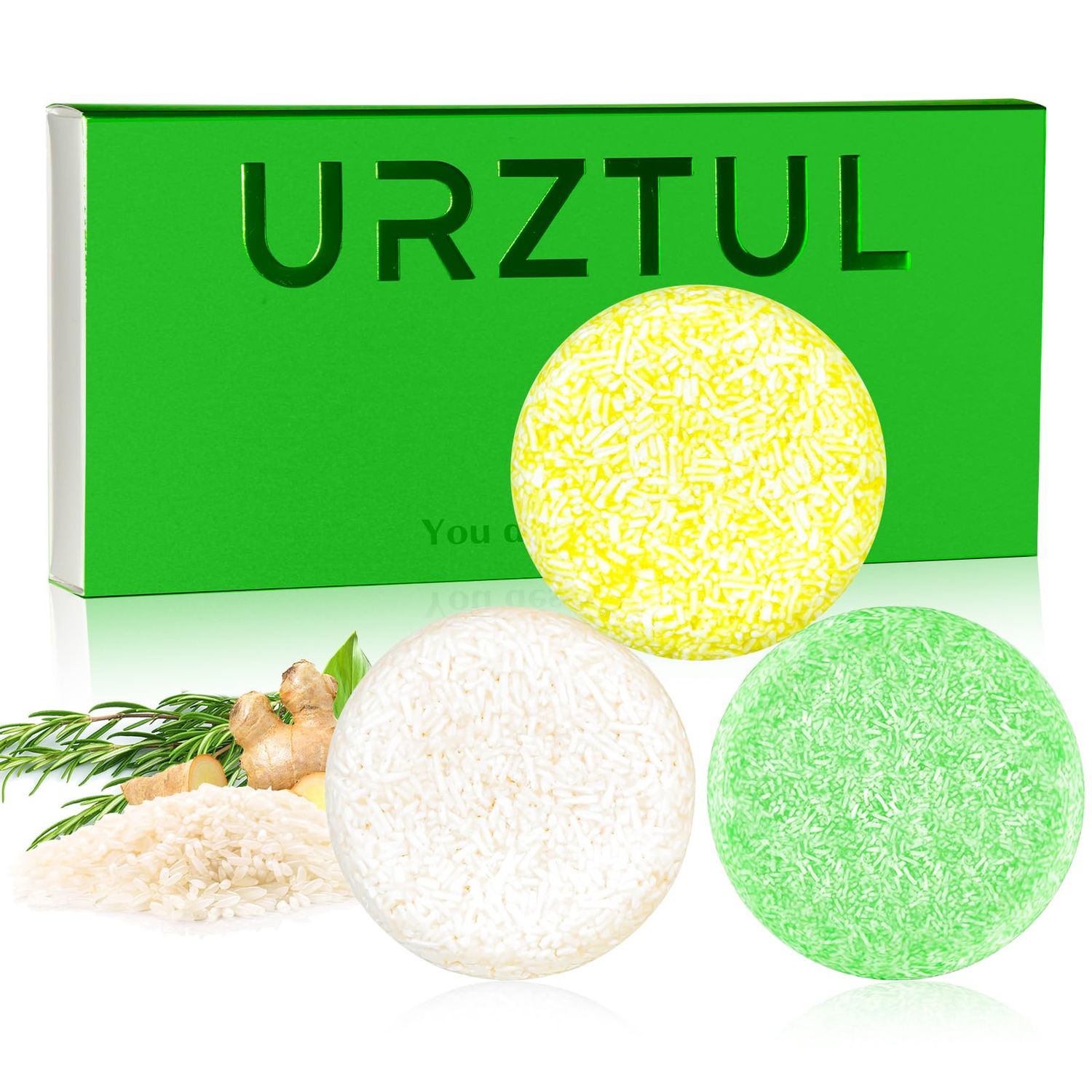URZTUL 3 PCS Ginger Rosemary Rice Water Shampoo Bar, Natural Solid Turmeric Shampoo Soap Bar Oil Control for Hair Growth Thickening, Strengthening, Anti Hair Loss, Volumize pH Balanced