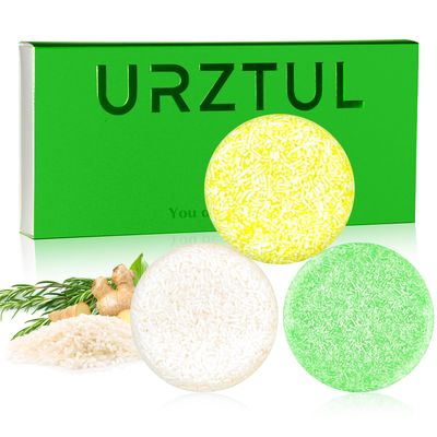 URZTUL 3 PCS Ginger Rosemary Rice Water Shampoo Bar, Natural Solid Turmeric Shampoo Soap Bar Oil Control for Hair Growth Thickening, Strengthening, Anti Hair Loss, Volumize pH Balanced