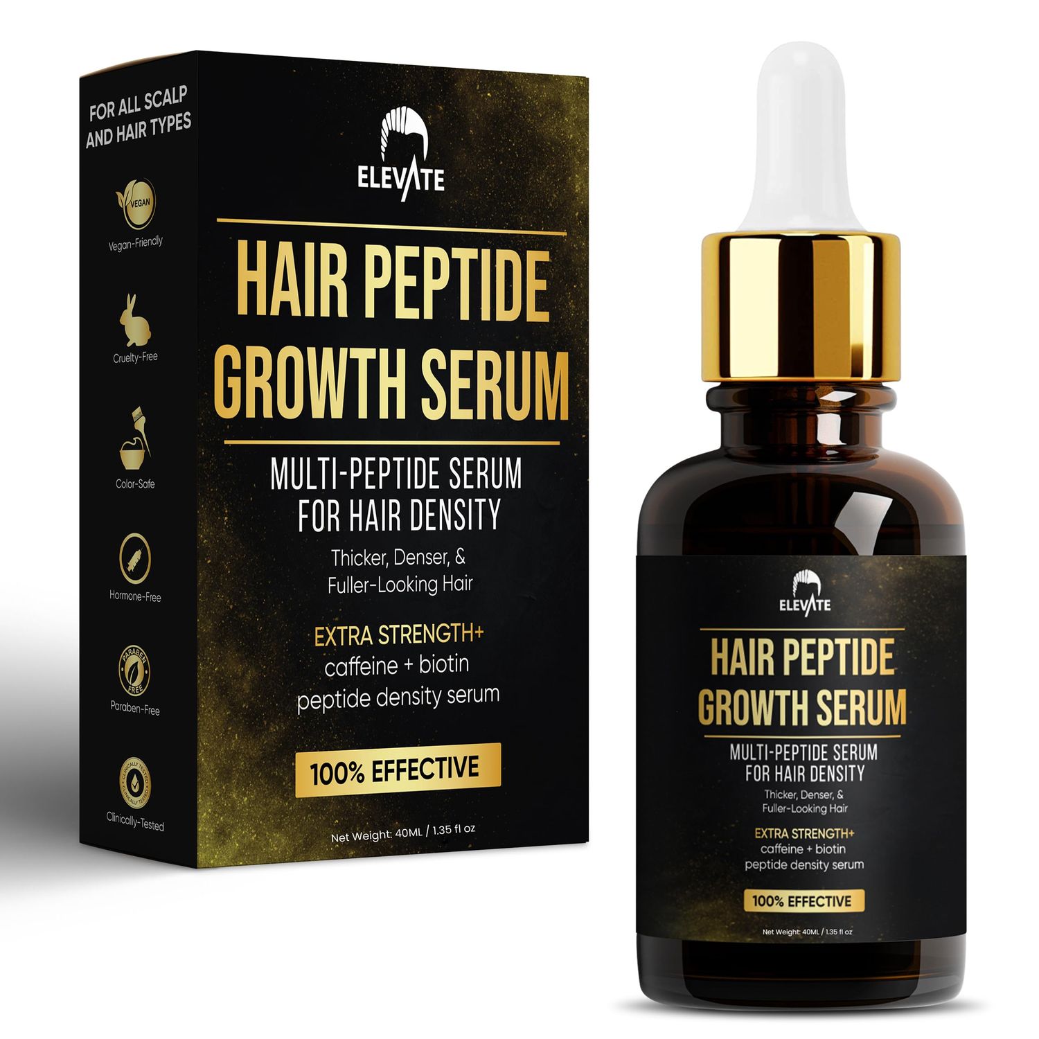Elevate Multi-Peptide Hair Growth Serum Caffeine Biotin Peptide Density for Fuller Thicker Visibly Longer Natural Hair Regrowth - Vegan Safe Gentle Scalp Serum Formula Treatment for Thinning Loss