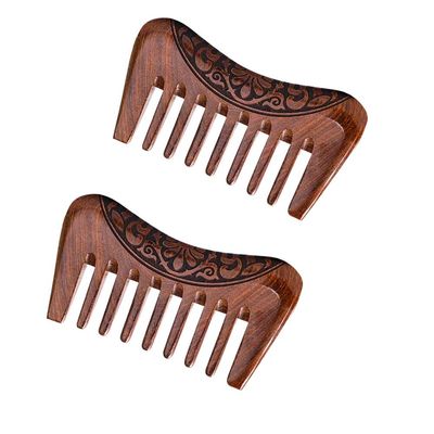 Small Pocket Sized Wooden Comb Hair Detangler for Women Men Kids, Anti Static Handmade Natural Sandlewood Hair Comb Wide Teeth Comb for Curly Hair 2 PCS