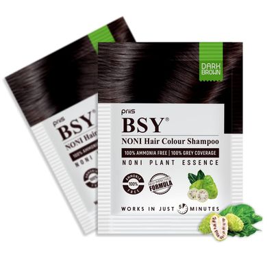 BSY Dark Brown Noni Hair Color Shampoo - Ammonia-Free, Anti Hair Fall, Noni Fruit Based, 5 Minute Hair Dye (20mlx20)
