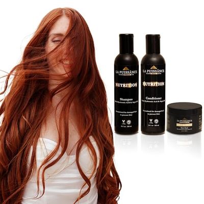 LA PUISSANCE Moroccan Argan Oil Shampoo, Conditioner, and Hair Mask Set with Hyaluronic - Nutrition, Hydrating, Moisturize for Dry Hair - High Rated Frizz Control Haircare - for Home and Salon Use