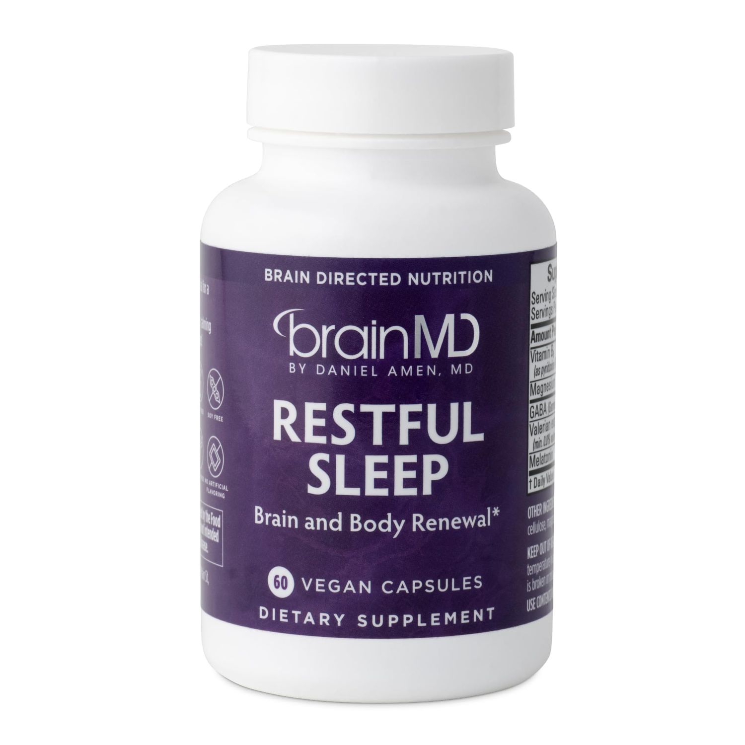 BRAINMD Dr Amen Restful Sleep - 60 Vegan Capsules - with Melatonin, Valerian Extract, GABA Magnesium - Non-Habit Forming - 60 Total Servings - Pack of 2