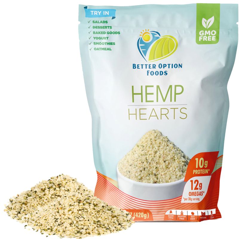 Better Option Foods Hemp Hearts 14.8 OZ, Hulled Hemp Seeds, Plant Based Protein, Gluten Free, Non-GMO, Raw Hemp Seed Hearts, Keto, Vegan, Paleo