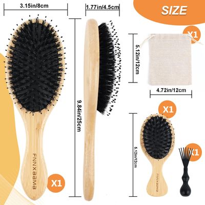 Boar Bristle Hair Brush 2PCS - Smoothes Detangles All Hair Types, Boar Nylon BristleSmooths Frizz and Prevents Breakage in Fine and Straight, for Women Men and Kids