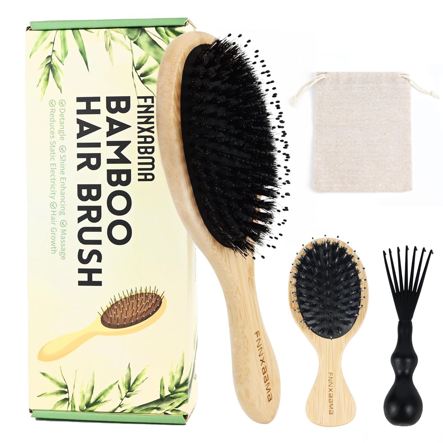 Boar Bristle Hair Brush 2PCS - Smoothes Detangles All Hair Types, Boar Nylon BristleSmooths Frizz and Prevents Breakage in Fine and Straight, for Women Men and Kids