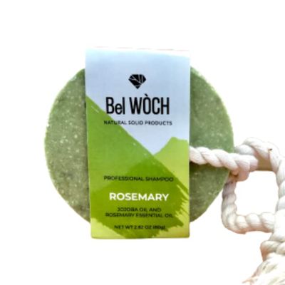 BEL WOCH 100 natural Rosemary organic solid shampoo bar, for all hair types, nourishes, promotes growth and gives natural shine free of parabens, pphalates and sulfates
