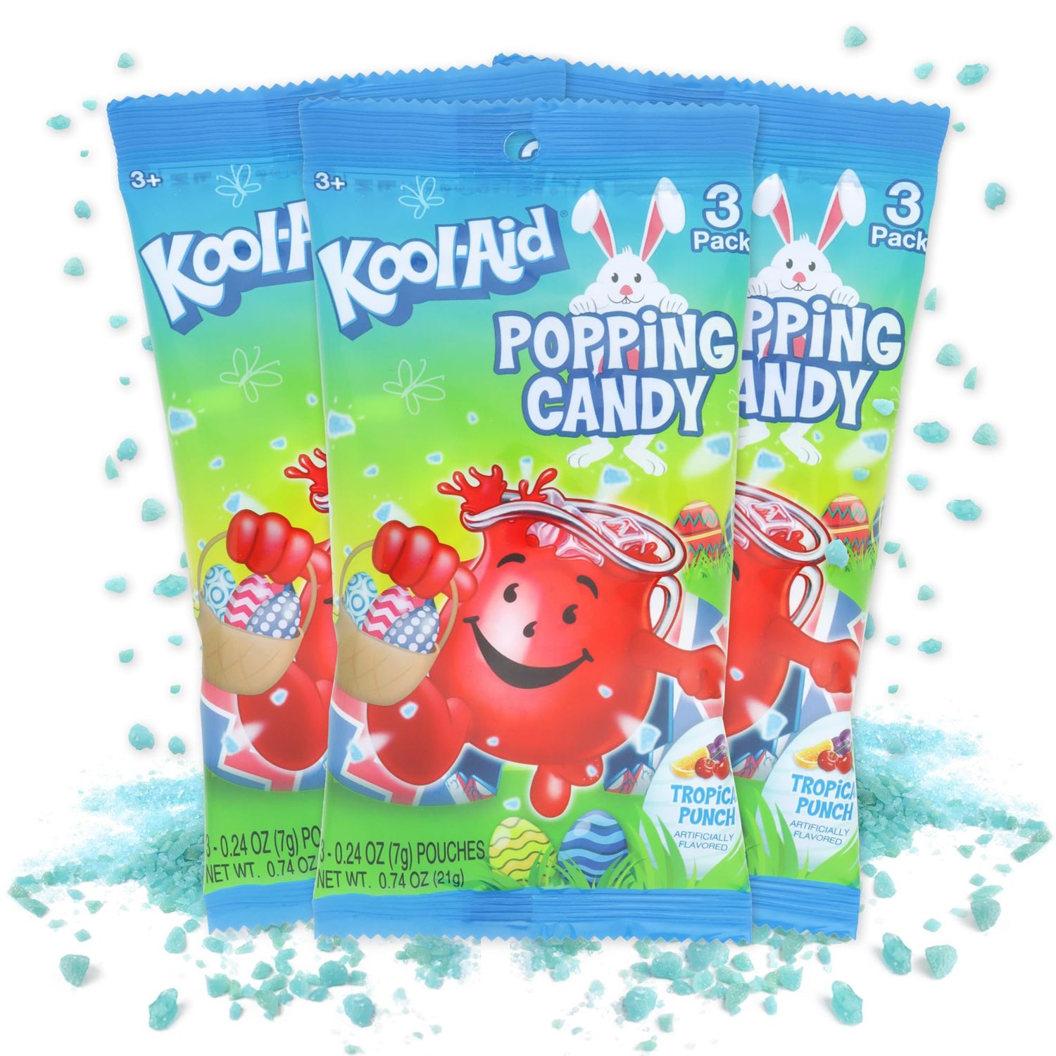 Easter Fruit Punch Flavored Popping Candy, Basket Stuffers and Egg Filler Treats, Three Packets in Each (Pack of 3)