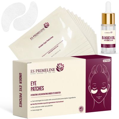 ES PRIMELINE Under Eye Patches 10ml Serum - 12 Pairs for Puffy Eyes Dark Circles under Eye Bags Anti-Wrinkle Collagen Retinol Vitamin C Pomegranate - Soothes, Plumps, Minimizes Fine Lines Gift Idea