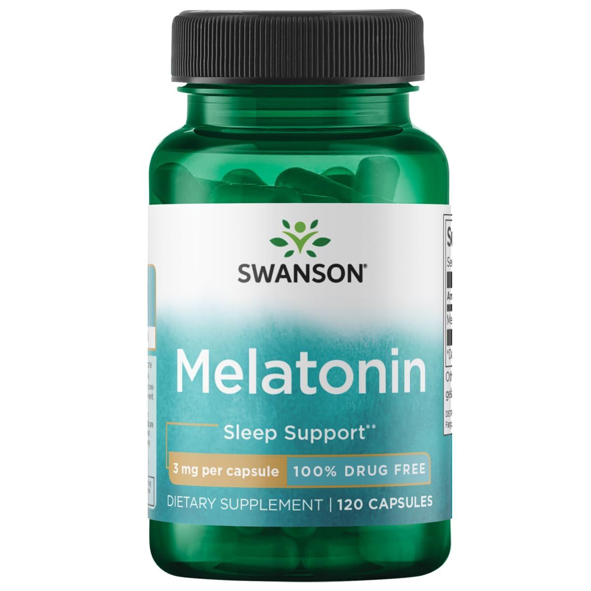 Swanson Melatonin - Herbal Supplement - Sleep and Relaxation - (120 Capsules, 3mg Each)