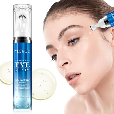 5 Caffeine Eye Serum, Under Eye Roller Cream for Dark Circles, Puffiness, Bags Under Eyes - 360 Massage Ball Cream for Wrinkles, Christmas Gifts for Women (0.5 fl. oz.)