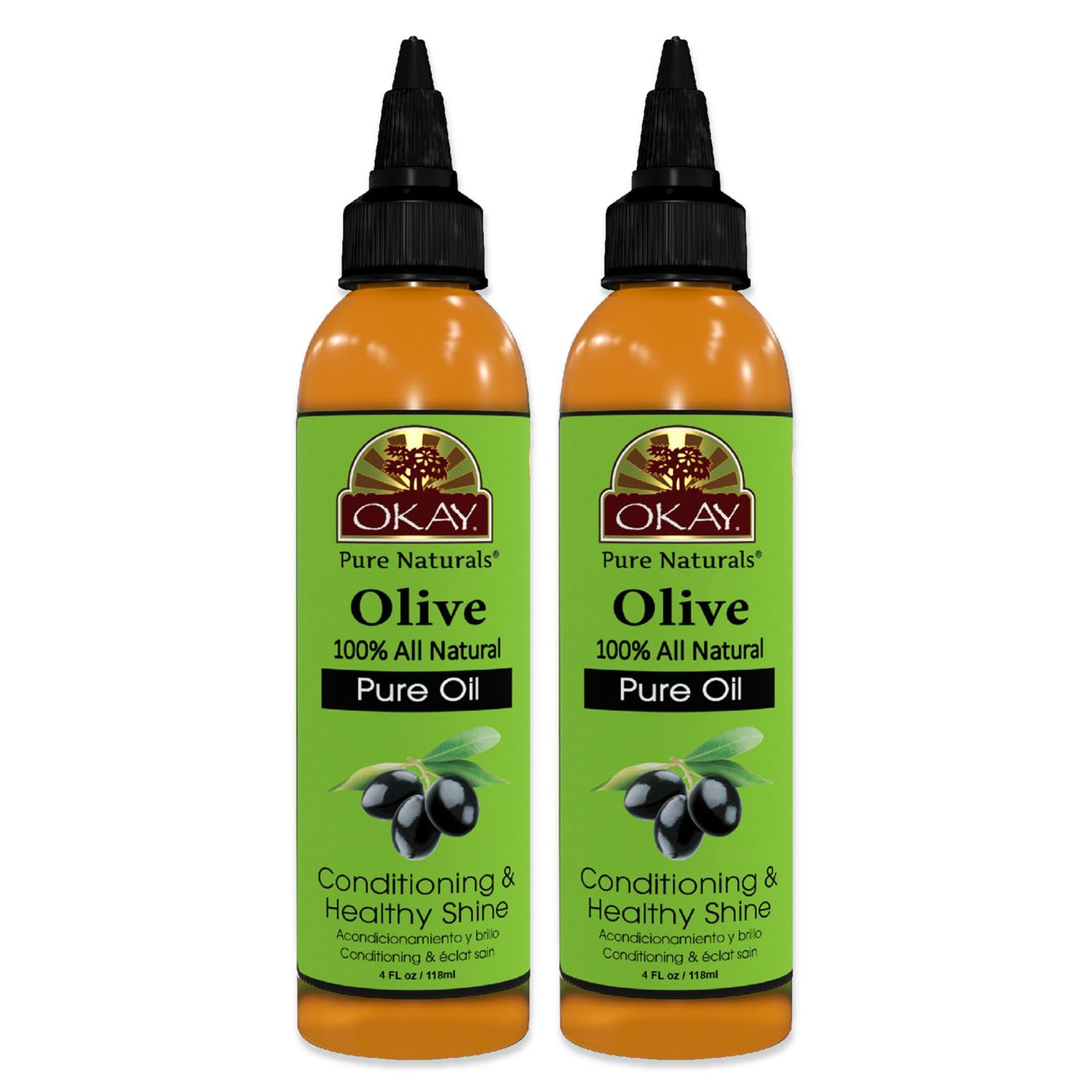 Okay 100 Pure Natural Olive Oil for Skin Hair - Cold Pressed Olive Oil for Skin Care, After Shower Face Body Moisturizer for Women, Men Baby, Use for Massage, Hair Growth - 4 Fl Oz (Pack of 2)