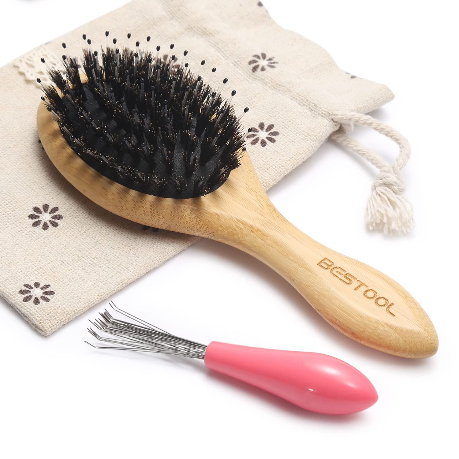 BESTOOL Hair Brush, Mini Hairbrush for Traveling Small Hair Brushes for Women men Kid, Boar Nylon Bristle Brush for WetDry Hair to Detangle and Enhance Shine Health(Small)