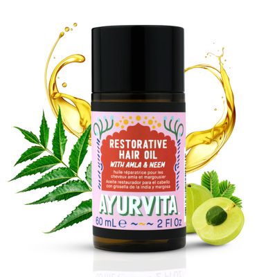 AyurVita Restorative Hair Oil - Amla for Strengthening Neem for Preventing Dryness and Dandruff - For Dry, Damaged Hair Growth - For Men Women - 2 fl oz