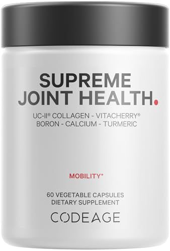 Codeage Supreme Joint Health, UC-II Collagen Capsules Type II, VitaCherry Sport Cherries, Boron, Calcium Fructoborate, Hyaluronic Acid, Turmeric, Bromelain Boswellia Supplement, Non-GMO, 60 Count
