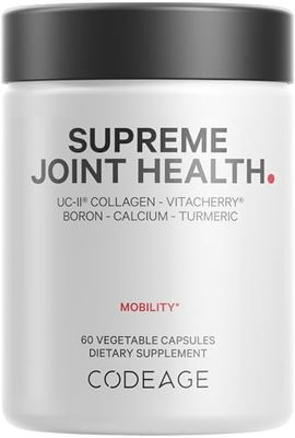 Codeage Supreme Joint Health, UC-II Collagen Capsules Type II, VitaCherry Sport Cherries, Boron, Calcium Fructoborate, Hyaluronic Acid, Turmeric, Bromelain Boswellia Supplement, Non-GMO, 60 Count