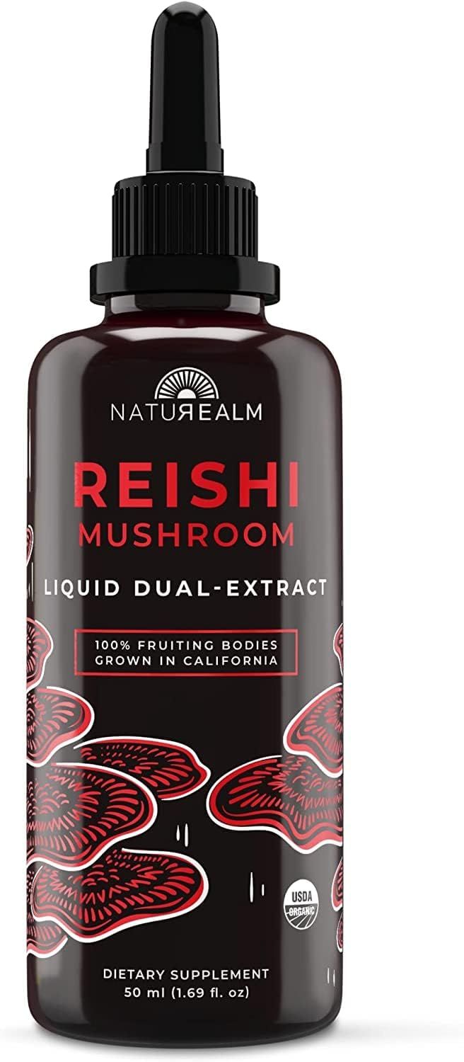Naturealm Reishi Mushroom Liquid Tincture Supplement - Promotes Calmness, Immune Support Sleep Aid, Vegan, Non-GMO - Organic Fruiting Bodies, 1 Month Supply