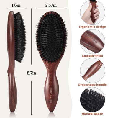 BRUSHZOO Boar Bristle Hair Brush, Hair Brushes for Women Men Kid Detangle, Hairbrush for Fine Short Thin Hair Type Keep Hair Heathy Restore Shine