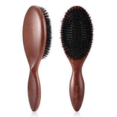 BRUSHZOO Boar Bristle Hair Brush, Hair Brushes for Women Men Kid Detangle, Hairbrush for Fine Short Thin Hair Type Keep Hair Heathy Restore Shine