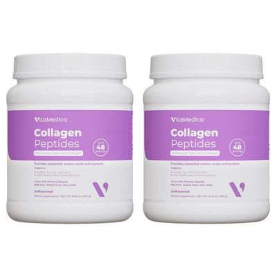 VitaMedica Collagen Peptides Powder for Women Men - Healthy Hair, Skin, Nails, Bones and Joints - Hydrolyzed Types I III, Grass-Fed, Pasture-Raised Protein, Zero Sugar - Pack of 2