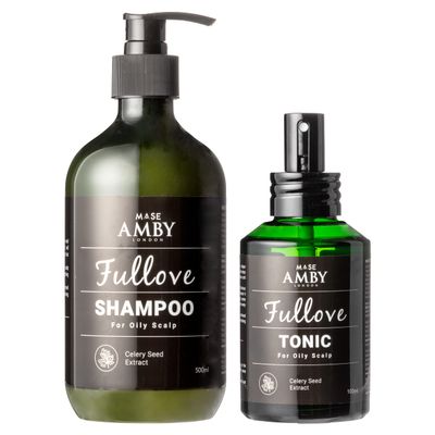 Amby London Fullove Hair For Men And Women - Shampoo and Hair Tonic Set - Hair Products For Men Women - Hair Loss Treatments For Men - Smelly Itchy Scalp -16.9 Fl Oz 3.4 Fl Oz