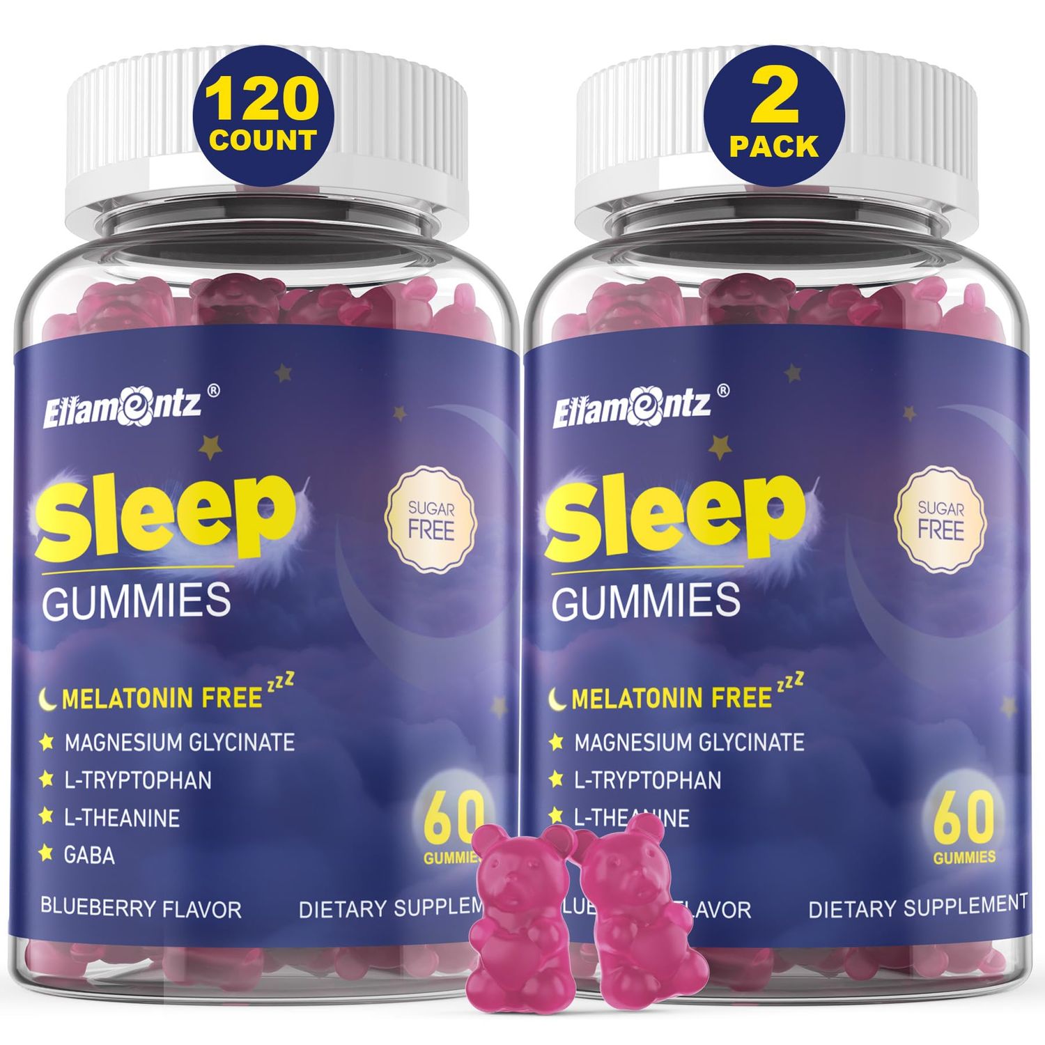 Melatonin Free Sleep Aid Gummies for Adults, Sugar Free Sleeping Gummy No Melatonin, Natural Calm Gummies with Magnesium Glycinate, L-Tryptophan, L-Theanine, GABA, Ashwagandha, Valerian, 120cts
