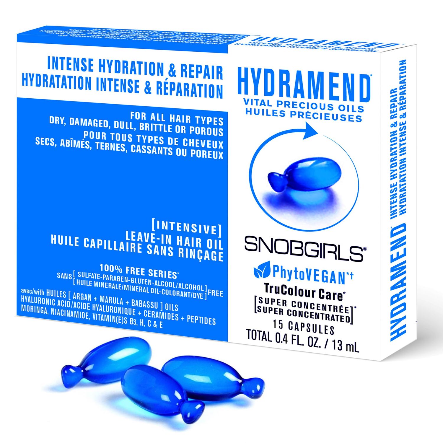 SNOBGIRLS HYDRAMEND Leave-In Hair Oil for Intense Hydration Repair for All Hair Types of Dry Damaged Hair with Hyaluronic Acid, Argan oil, Babassu Marula Oil, Ceramides, Peptides Vitamins