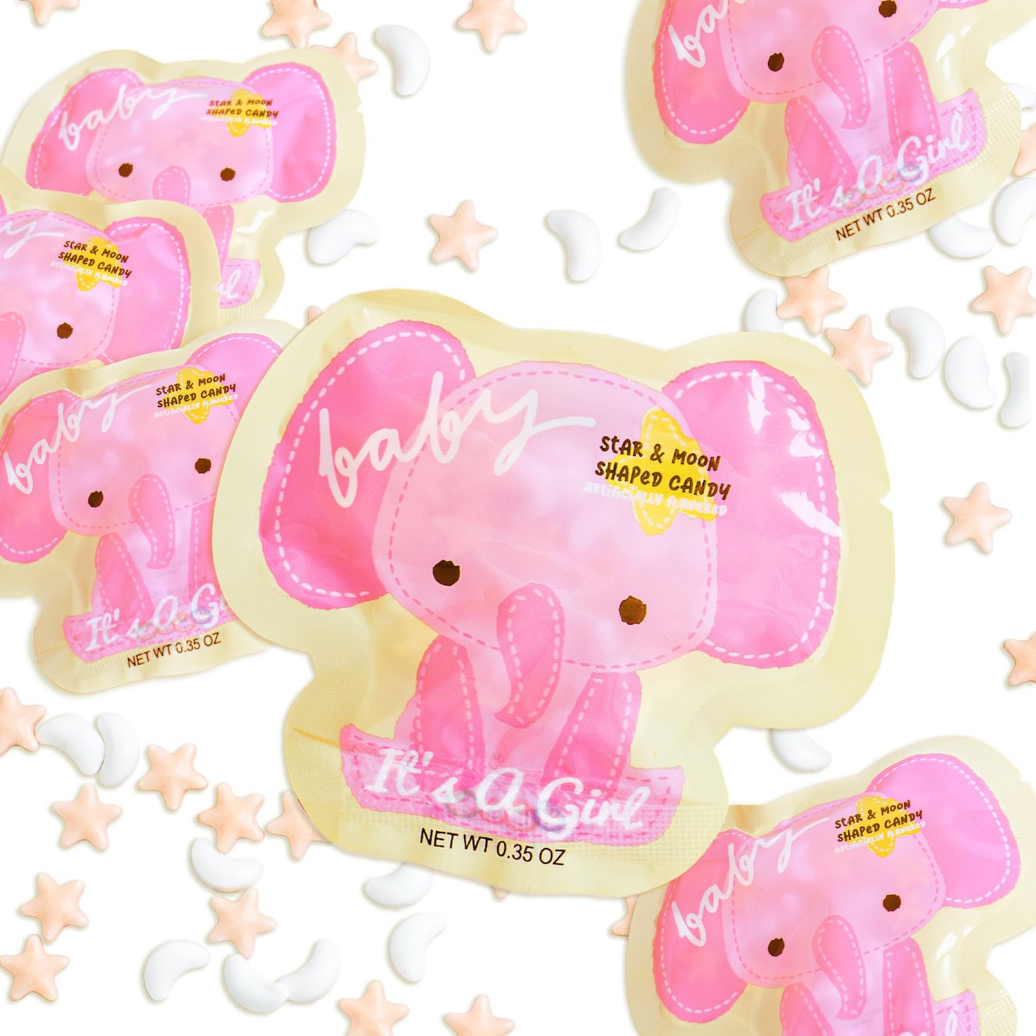24 Its A Girl Candy Elephant Pouches, Baby Shower Party Favors For Girl, Pink Baby Shower Candy Ideal For Gender Reveals and Favor Bags Fillers, by 4YoreElves