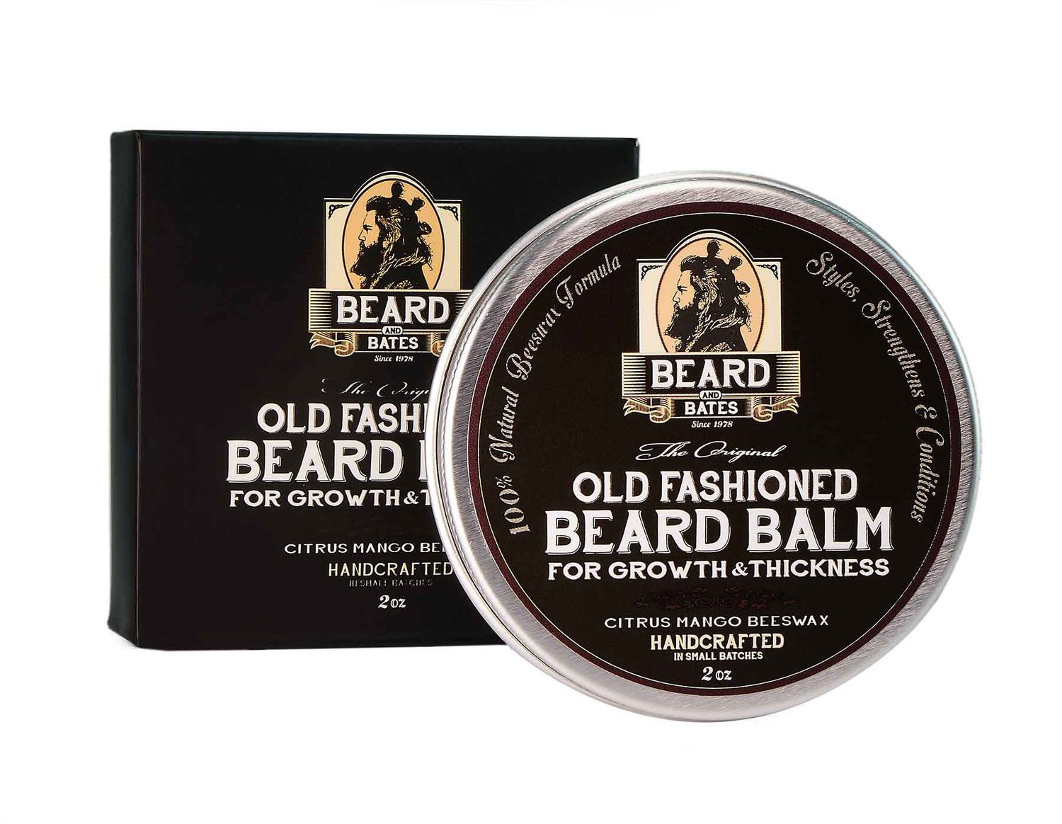 Beard and Bates The Original Old Fashioned Beard Balm for Growth Thickness 19th Century Beeswax Formula, Premium Oils, Boutique, Natural Grooming Conditioner