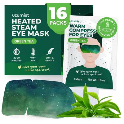 Heated Eye Mask For Dry Eyes - 16pcs Self Heating Steam Eye Mask - Warm Compress For Eyes - Warming Ready To Use For Sleep Relaxation - On-The-Go Warm Eye Compress For Dry Eyes Travel Essentials