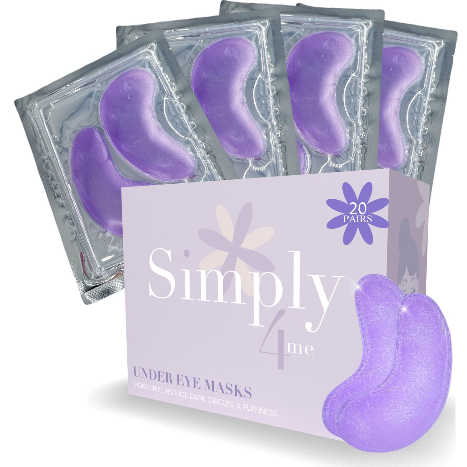 Simply4Me Under Eye Masks (20 Pairs) Collagen Hyaluronic Acid - Reduce Wrinkles, Dark Circles, Puffy Eyes, Bags, Anti Aging Patches Face Moisturizer Sensitive Skin Safe- Mothers Day