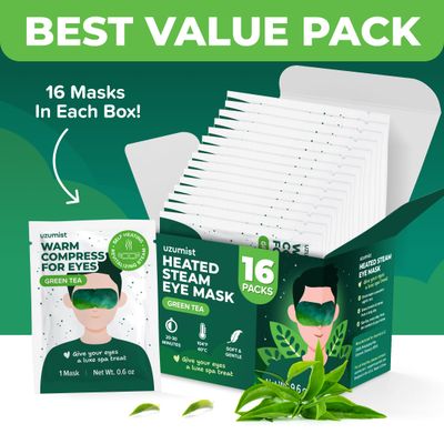 Heated Eye Mask For Dry Eyes - 16pcs Self Heating Steam Eye Mask - Warm Compress For Eyes - Warming Ready To Use For Sleep Relaxation - On-The-Go Warm Eye Compress For Dry Eyes Travel Essentials