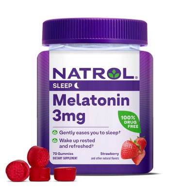 Natrol Melatonin Gummies, Sleep Support for Adults, 3 mg Melatonin Supplement for Sleeping, 70 Strawberry-Flavored Gummies, Up to a 70 Day Supply