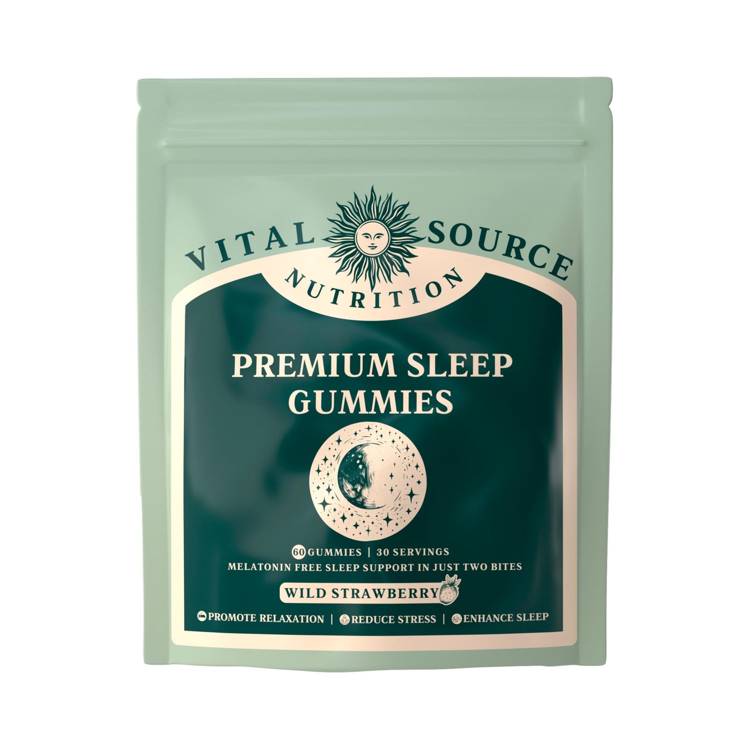 Vital Source Nutrition - Premium Sleep Gummies - Melatonin Free Sleep Support Gummies - Natural Sleep Relaxation Support - Vegan, Gluten-Free Halal - Wild Strawberry - 60 Gummies - 30 Servings