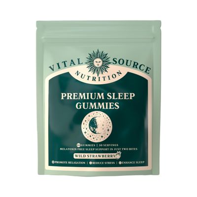 Vital Source Nutrition - Premium Sleep Gummies - Melatonin Free Sleep Support Gummies - Natural Sleep Relaxation Support - Vegan, Gluten-Free Halal - Wild Strawberry - 60 Gummies - 30 Servings