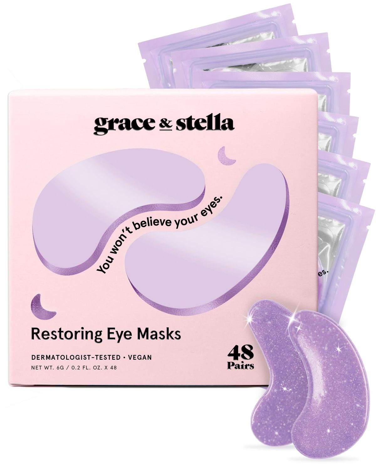 grace stella Under Eye Patches for Puffy Eyes and Dark Circles (Retinol, 48 Pairs) Restoring Gel Under Eye Masks with Hyaluronic Acid - Vegan Cruelty-Free Skincare Birthday Gifts for Women