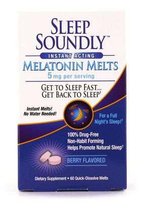Sleep Soundly Melatonin Melts 5 mg Berry Flavor, Night time Sleeping Aid for Adults, Fast Acting Sleep Formula, 60 Count, White